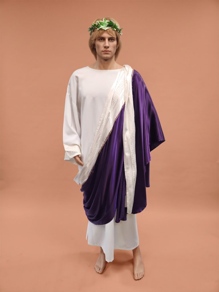 Greek or Roamn style toga costume white with purple drape